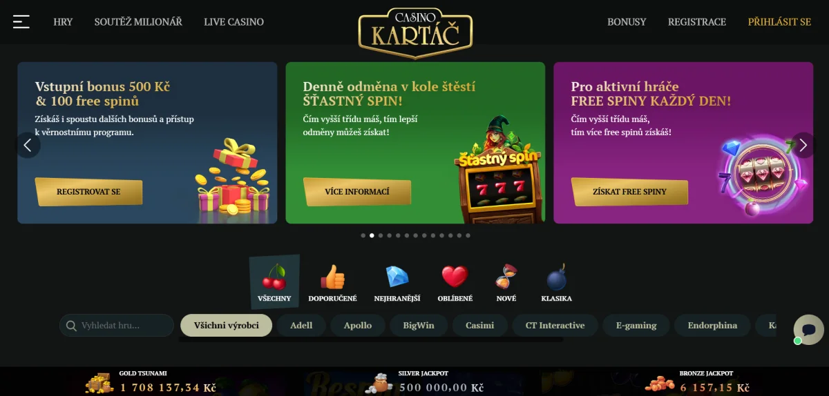 Kartac online kasino Ceska republika – uvitaci stranka